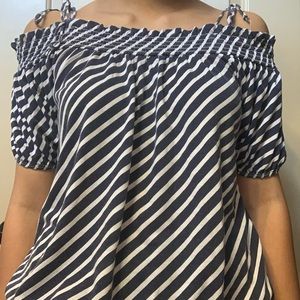 navy blue striped off the shoulder top